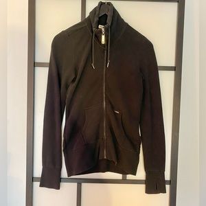 Black Zip Up Long Sleeve Light Athletic Sweater with Pockets and Thumbholes